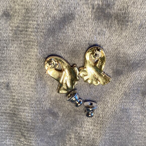 Vintage Gold Plate & Red Crystal Post Earrings - Picture 3 of 5